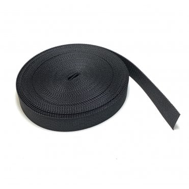 20mm Wide Black Nylon Heavy Duty Polypropylene Webbing Strap- 10m 