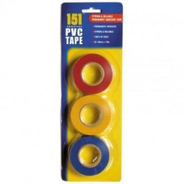 3 X 151 PVC Tape Red Yellow Blue 15m For Electrical Insulation