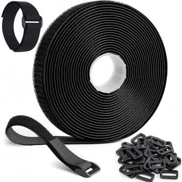 5m Adjustable Cable Straps with Buckles - Versatile Black Hook and Loop Ties for Superior Cable and Cord Organisation