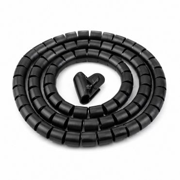 Cable-Core Black 25mm Large Spiral Cable Tidy Wrap Kit with Feeder Tool – 2m Cable Management Sleeve for TV, PC, Desk & Home Cinema Wires