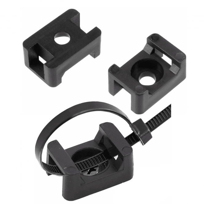 Black Nylon Screw-Fixing Cable Tie Bases – Fits 3.6–9.0 mm Ties, 50 Pack