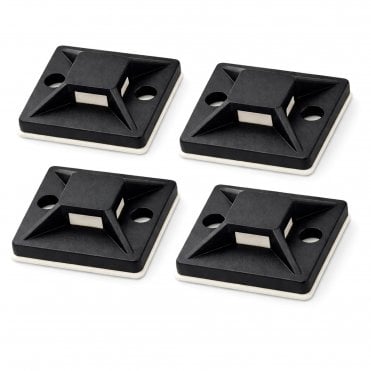 Black Self-Adhesive 4-Way Cable Tie Mounts – 50 Pack
