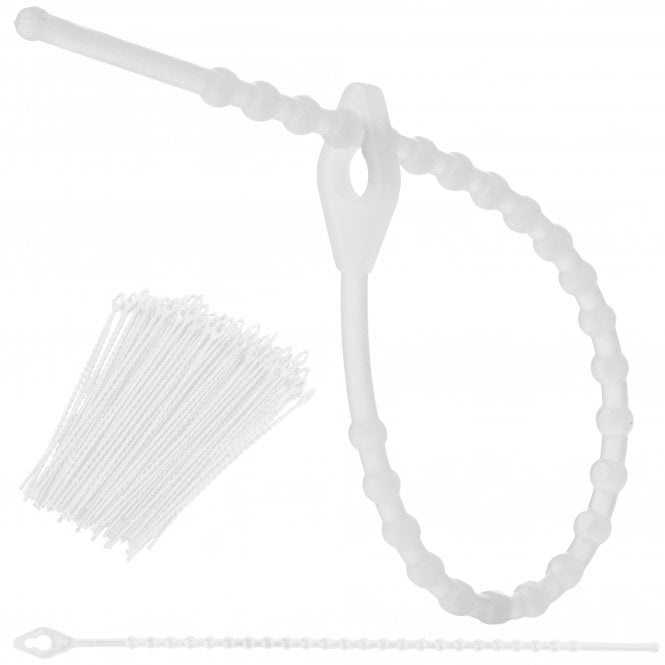  150mm Reusable Ball Type Knot Cable Ties (100 Pack) – Beaded, Adjustable & Heavy-Duty (White)