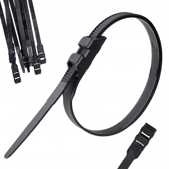  Durable Double Locking Cable Ties - Black, 9.0mm x 260mm, 100-Pack