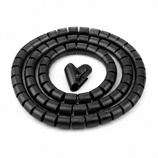 Cable-Core Black 25mm Large Spiral Cable Tidy Wrap Kit with Feeder Tool – 2m Cable Management Sleeve for TV, PC, Desk & Home Cinema Wires