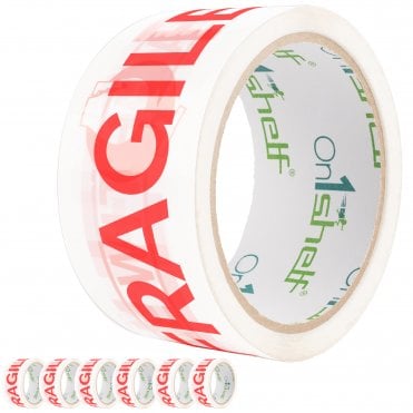 Classic Fragile Packaging Tape - 6 Rolls, Easy Unwind, Strong Seal, 48mm x 50m