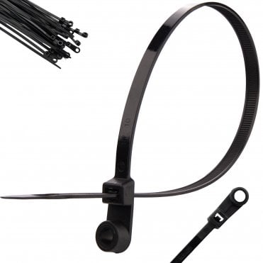 Mountable Head Screw Mount Cable Ties - Black - 7.6mm x 380mm, 100-Pack