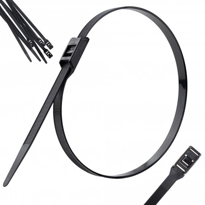 Releasable Cable Ties - Black - 9.0mm x 500mm, 10-Pack