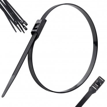 Releasable Cable Ties - Black - 9.0mm x 500mm, 100-Pack