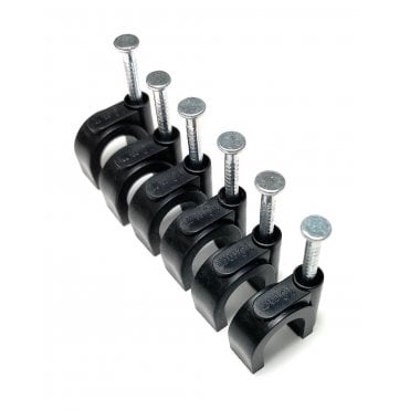 Round Black Cable Clips with Fixing Nails for Cable Management
