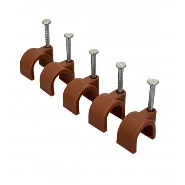 Round Brown Cable Clips with Nail Fixings – Heavy Duty Wire Cable Clips Packs of 50, 100, 200 & 400