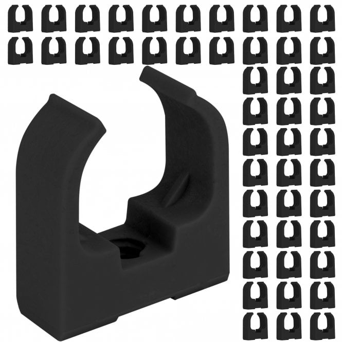 Saddle Push-In Cable Clips for 16mm, 20mm & 25mm Conduit – Black– Pack of 10 or 50 – Heavy-Duty PVC