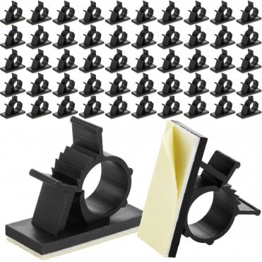 Self-Adhesive Adjustable Cable Clips (50 Pack, Black, 10-13mm Diameter)