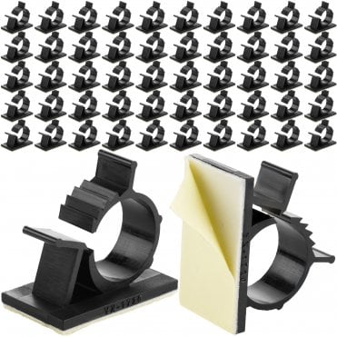Self-Adhesive Adjustable Cable Clips (50 Pack, Black, 17-22mm Diameter)