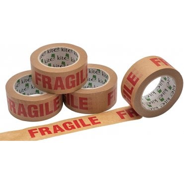Strong FRAGILE Printed Kraft Paper Tape Rolls Self Adhesive Packaging Tapes 50m