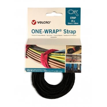 VELCRO® Brand ONE-WRAP® Cable Ties Black 20mmx150mm 25 Pieces Pack