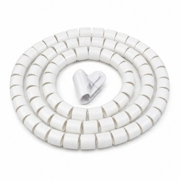 Cable-Core White 25mm Large Spiral Cable Tidy Wrap Kit with Feeder Tool – 2m Cable Management Sleeve for TV, PC, Desk & Home Cinema Wires