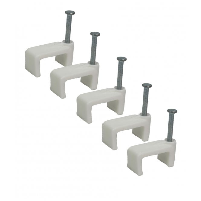 White Flat Cable Clips with Fixing Nails - 4mm to 14mm, 50 to 400 Pack