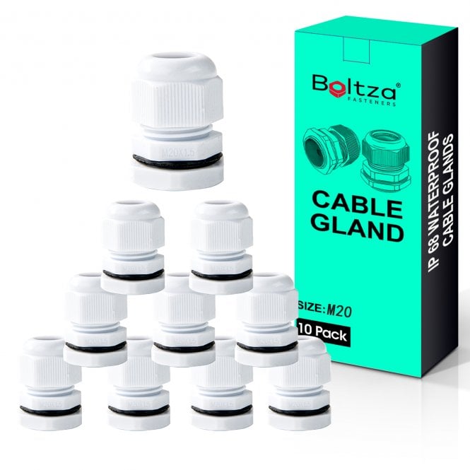 White Nylon Cable Glands M12–M30 – IP68 Waterproof Electrical Conduit Fittings for Outdoor Panels, Boxes & Enclosures